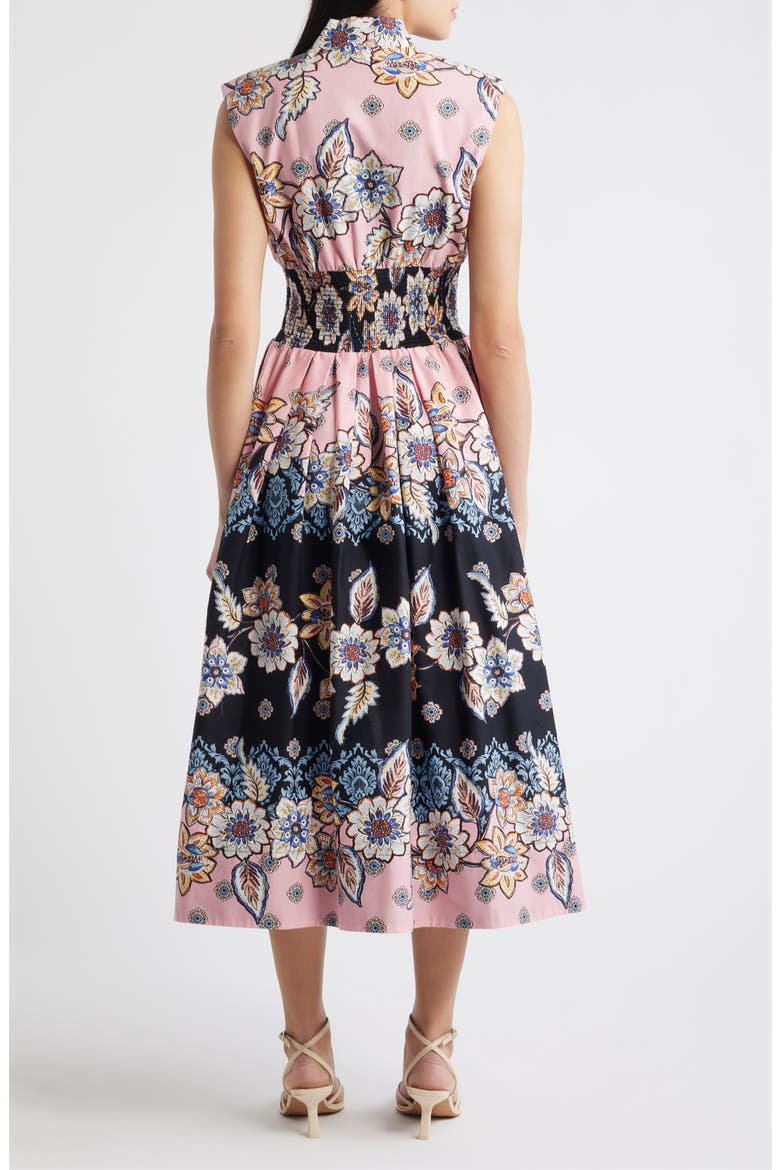 Smocked Waist Stretch Cotton Midi Dress, Alternate, color, PINK MULTI