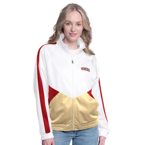 G-iii 4her By Carl Banks White/scarlet San Francisco 49ers Rally Rhinestone Full-zip Track Jacket