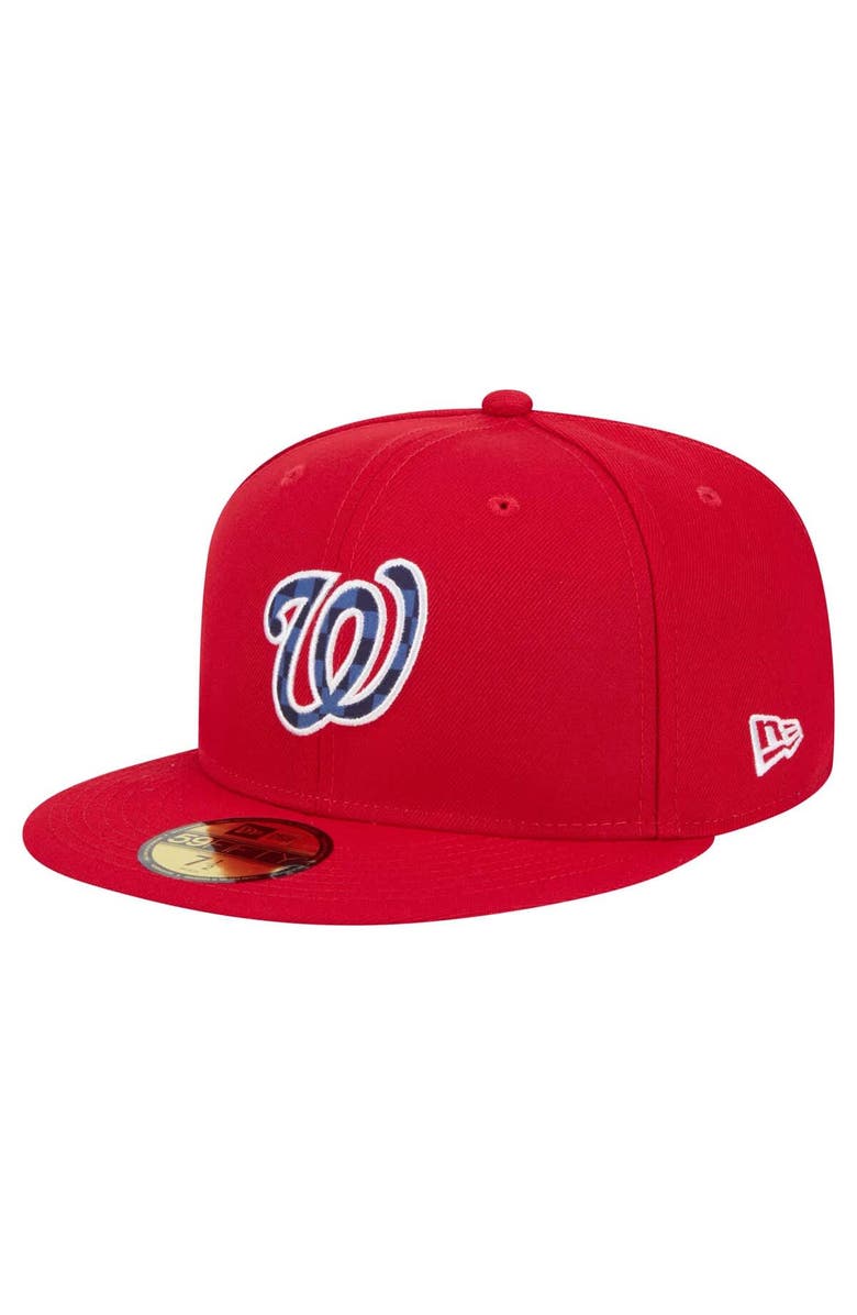 New Era Men's New Era Red Washington Nationals Checkered Undervisor 59FIFTY Fitted Hat, Main, color, Red