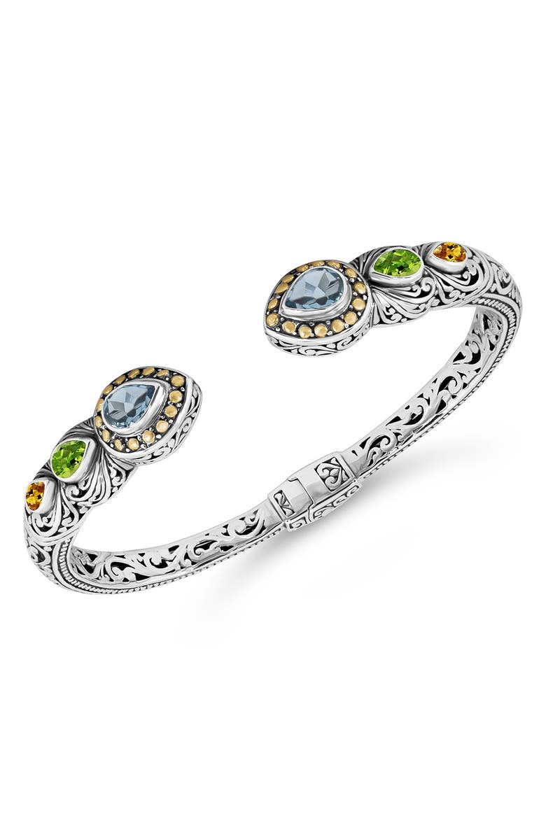DEVATA Swiss Blue Topaz, Peridot, Citrine & Sterling Silver Bali Ubud Cuff Bracelet, Alternate, color, 