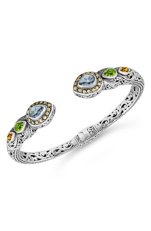 Devata Swiss Blue Topaz, Peridot, Citrine & Sterling Silver Bali Ubud Cuff Bracelet In Silver