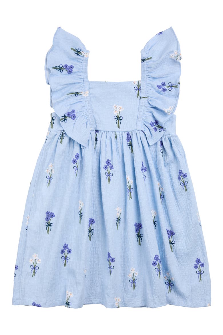 Bouquet Print Ruffle Crinkled Jersey Dress, Main, color, LIGHT BLUE