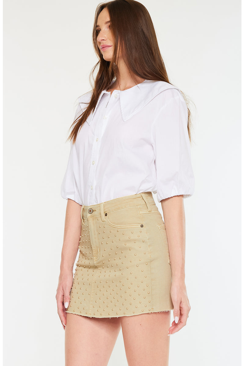 Rowan Pearl Detail Mini Skirt, Alternate, color, Taupe