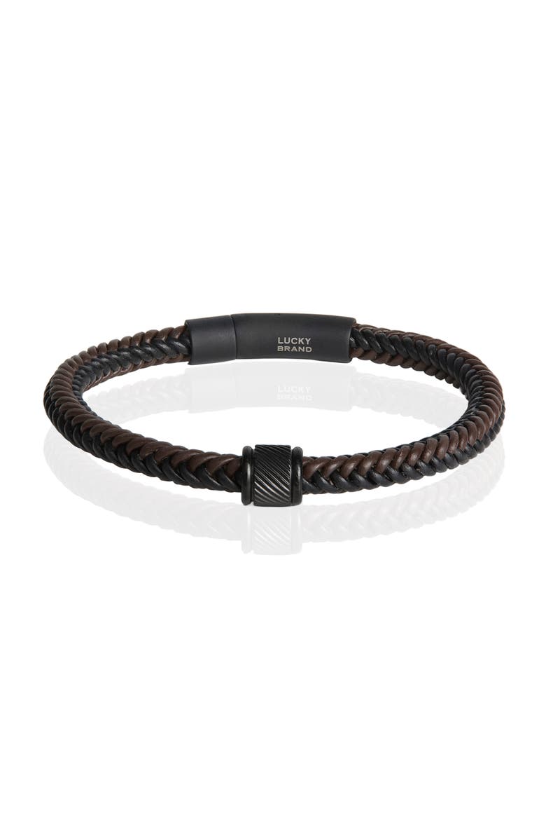 Brown and Black Braided Leather Bracelet for Men, 8,5", Main, color, Brown