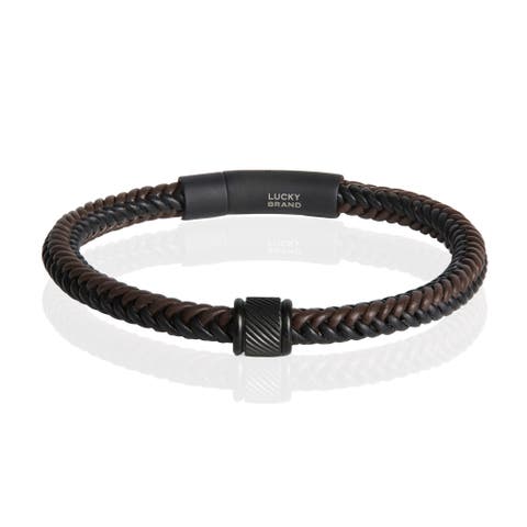 Brown and Black Braided Leather Bracelet for Men, 8,5"