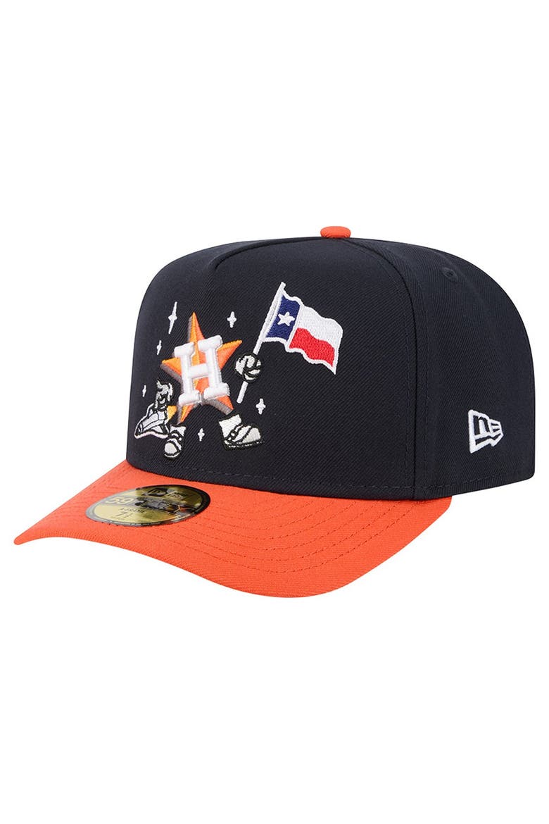 Men's New Era Navy/Orange Houston Astros Cartoon A-Frame 59FIFTY Fitted Hat, Alternate, color, Navy