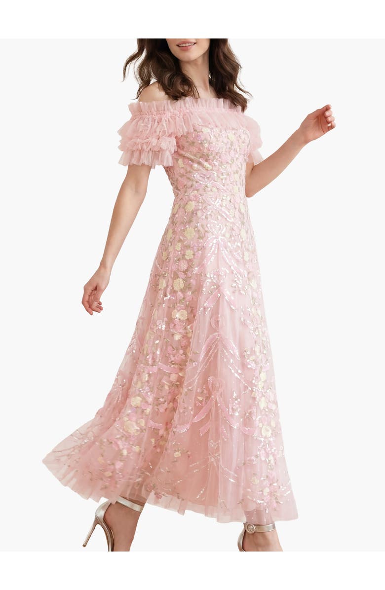 Needle & Thread Ribbon Heart Off-shoulder Ankle Gown, Main, color, Peony Pink/Multi