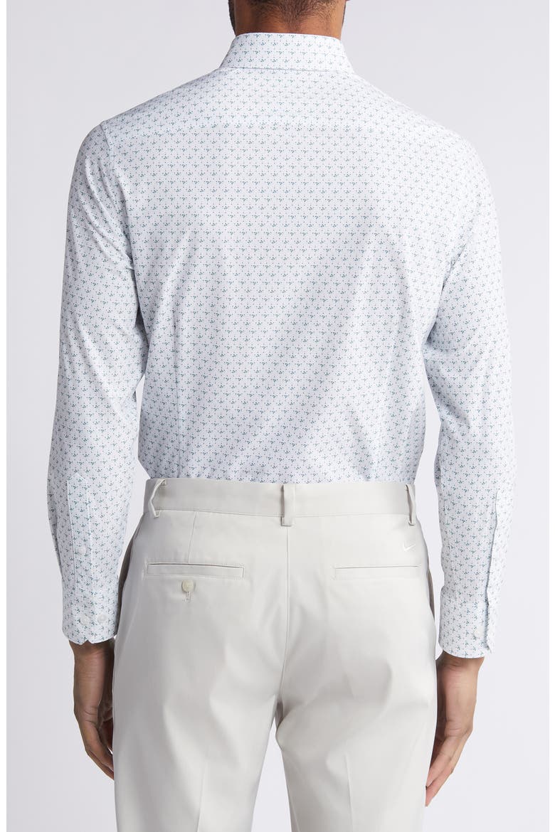 Leeward Trim Fit No Tuck Print Performance Button-Up Shirt, Alternate, color, SEA SPRAY DOTTED LEAVES
