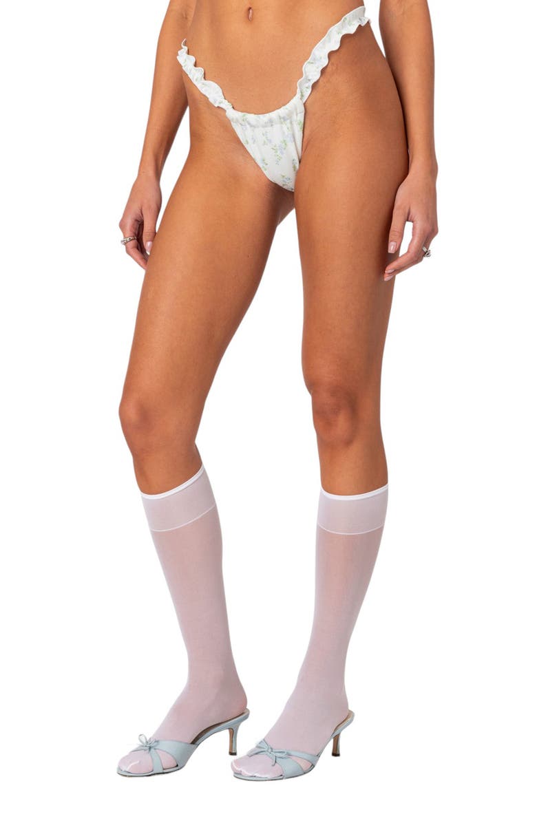 EDIKTED Scrunched Floral Bikini Bottoms, Alternate, color, White