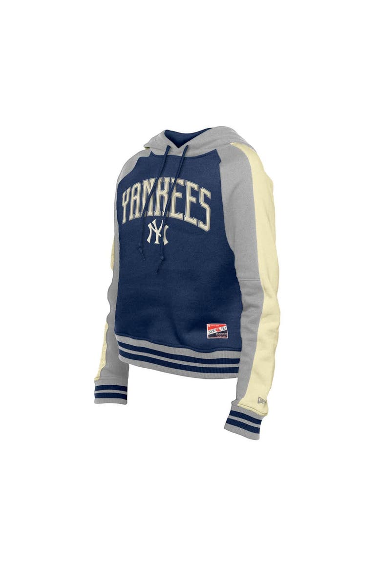 Women's New Era  Navy New York Yankees Throwback Cropped Raglan Pullover Hoodie, Alternate, color, Navy