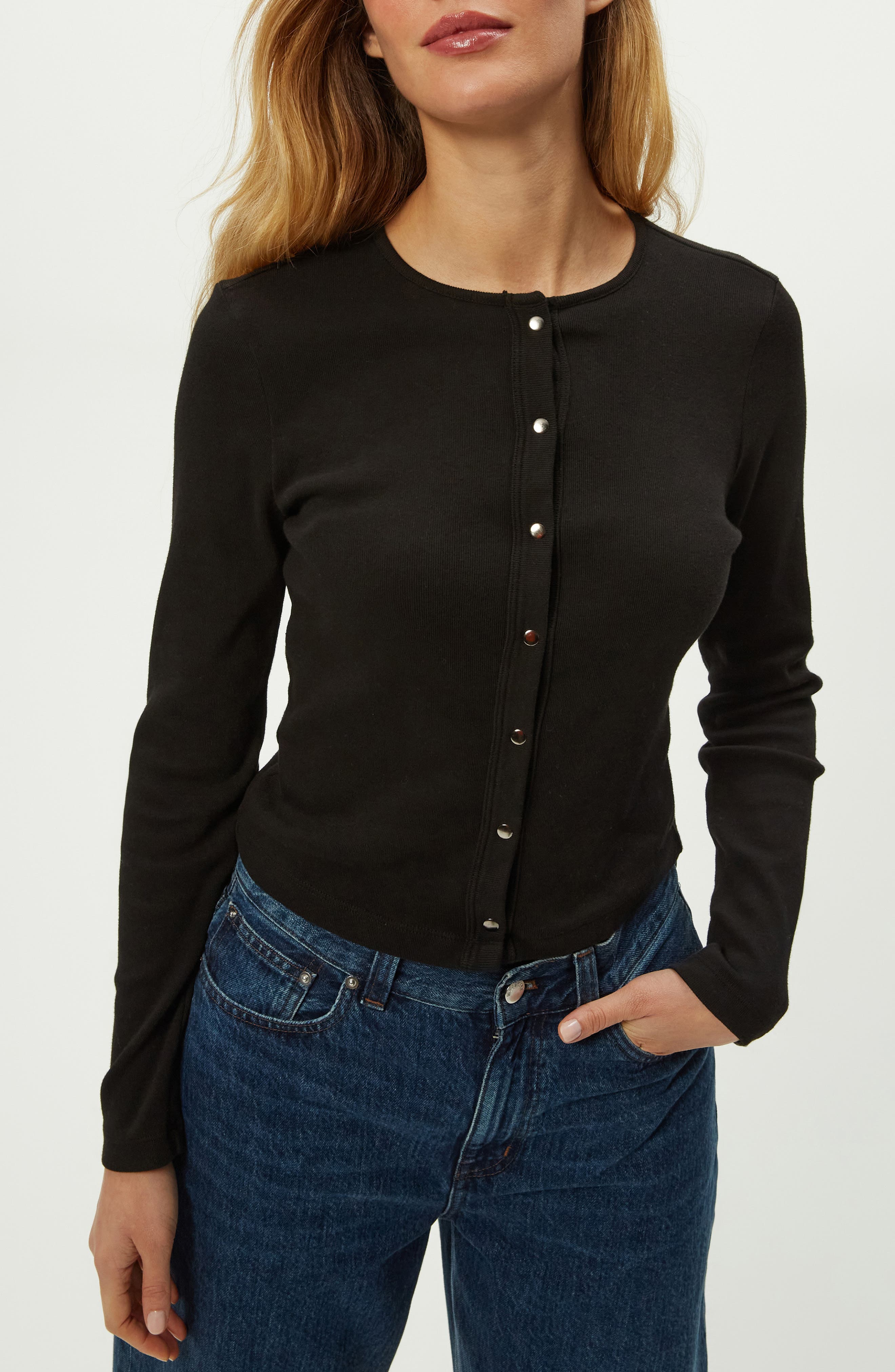 Michael Stars Trixie Cotton Snap-up Cardigan In Black