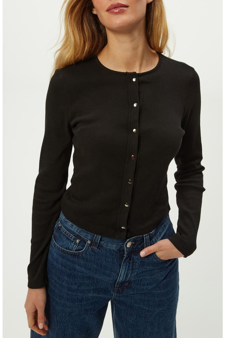 Trixie Cotton Snap-Up Cardigan, Main, color, BLACK