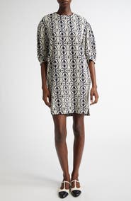 Max Mara Gustavo Monogram Puff Sleeve Cotton Piqué Dress