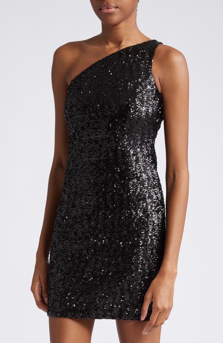 Michael Kors Collection Sequin Embroidered One-Shoulder Sheath Dress, Alternate, color, 