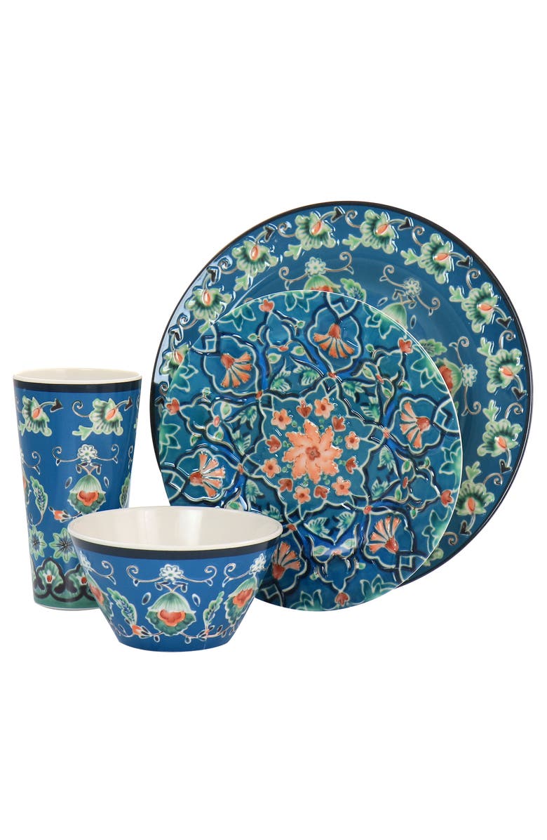 Gibson Home 16 Piece Tacoma Melamine Dinnerware Set, Alternate, color, Blue