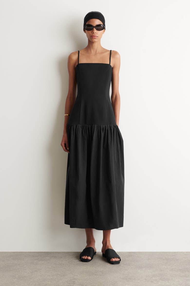 Sculpted Dropped-waist Midi Dress, Main, color, BLACK
