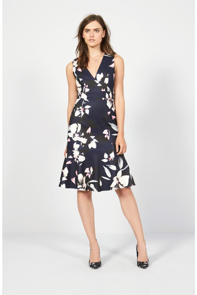 Stretch Fit & Flare Dress, Main, color, BLUE MULTI