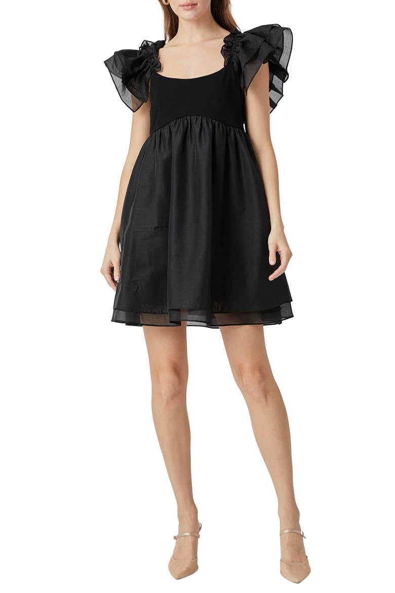 Organza Minidress, Main, color, BLACK