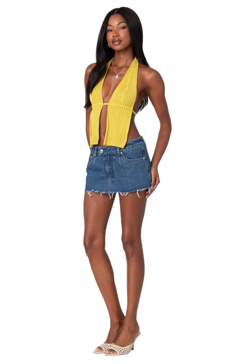 Caraway Split Front Open Back Rib Halter Top, Alternate, color, GREEN