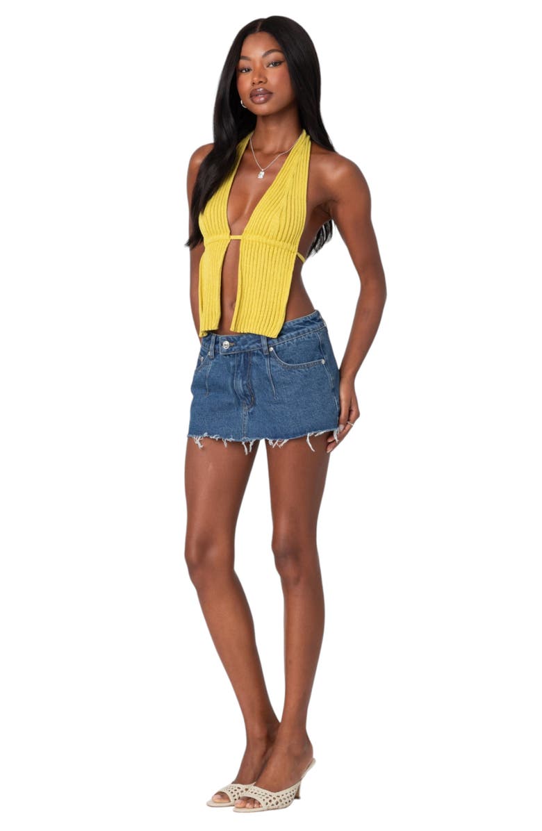 EDIKTED Caraway Split Front Open Back Rib Halter Top, Alternate, color, Green