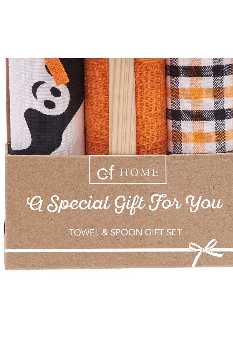 Hey Boo Halloween Kitchen Dishtowels & Spoon Gift Bundle Set of 4, Alternate, color, Orange