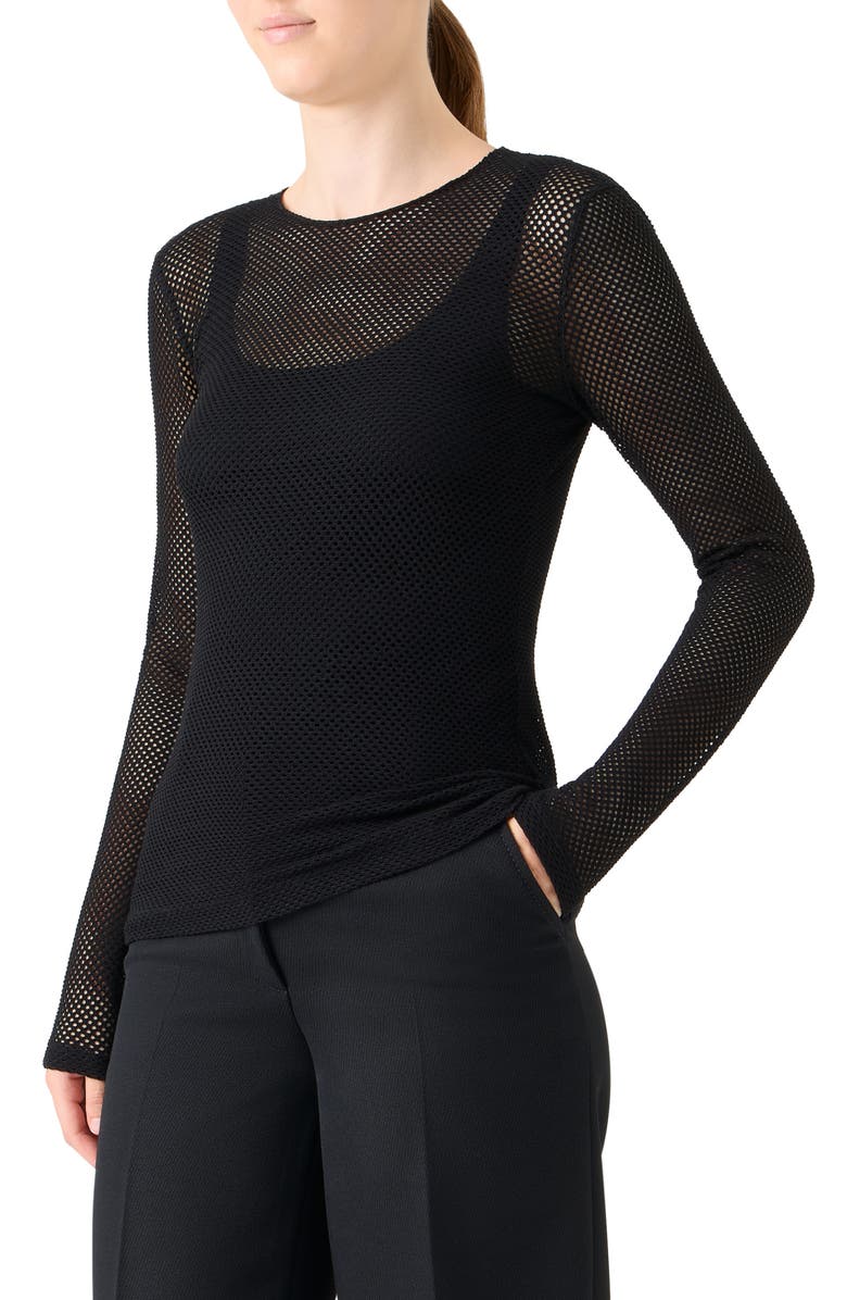 Akris punto Long Sleeve Sheer Fishnet Top, Alternate, color, Black