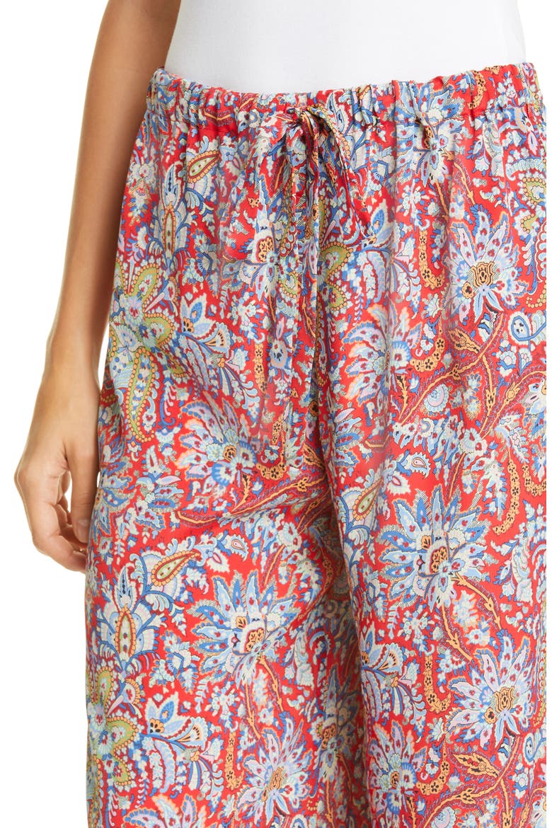 Floral Paisley Print Crop Pants, Alternate, color, RED
