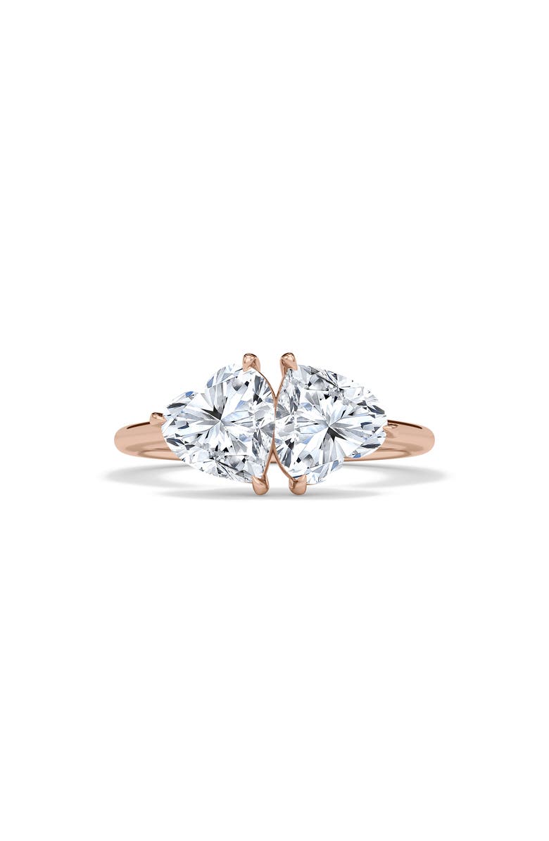 HauteCarat Lab Grown Diamond Twin Heart Ring, Main, color, 18K Rose Gold