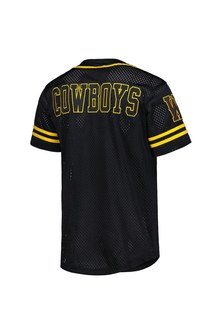 Men's Colosseum Black Wyoming Cowboys Free Spirited Mesh Button-Up Baseball Jersey, Alternate, color, Black