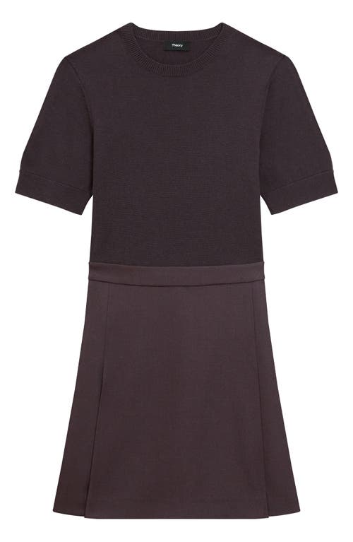 Theory Short Sleeve Mixed Media Minidress In Brown