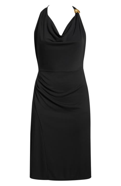 Hardware Detail Halter Neck Midi Dress