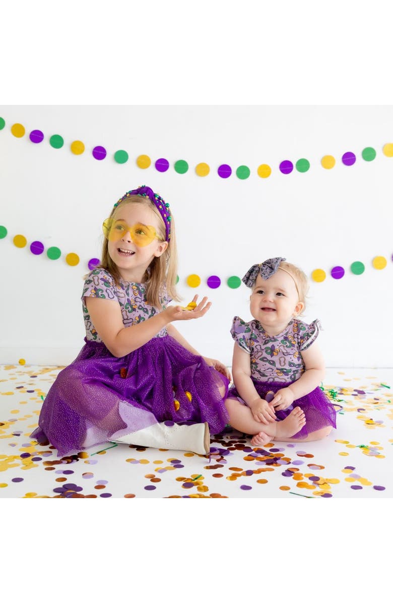 Sweet Wink Mardi Gras Short Sleeve Tutu Bodysuit, Alternate, color, 