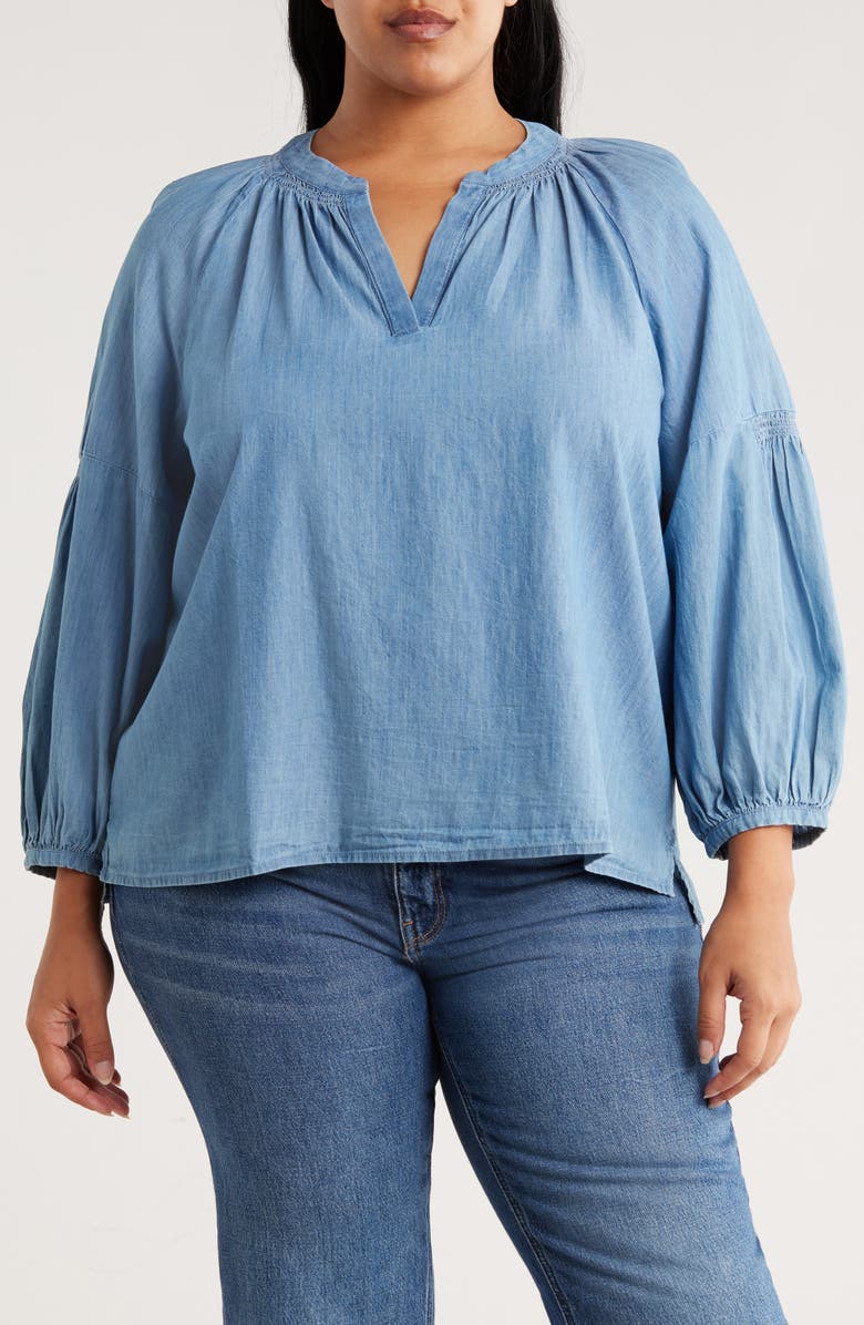 Caslon<sup>®</sup> Chambray Popover Top, Main, color, Medium Wash