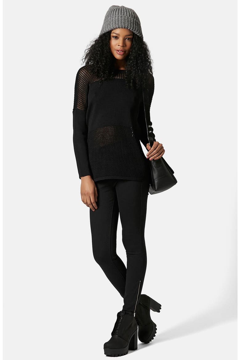 Moto 'Jamie' Ankle Zip Skinny Jeans, Alternate, color, BLACK
