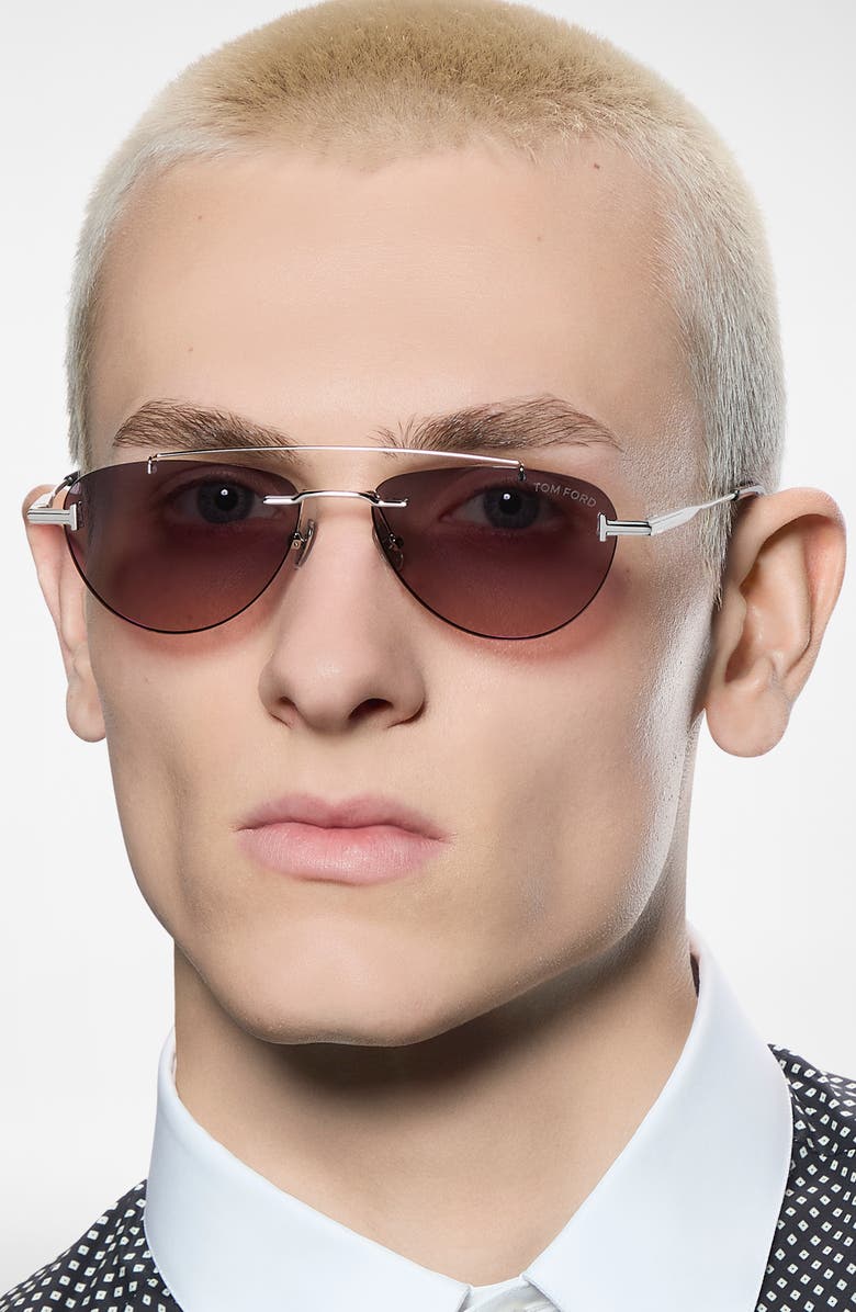 TOM FORD Astor 55mm Gradient Pilot Sunglasses, Alternate, color, Palladium / Smoke To Sand Lens