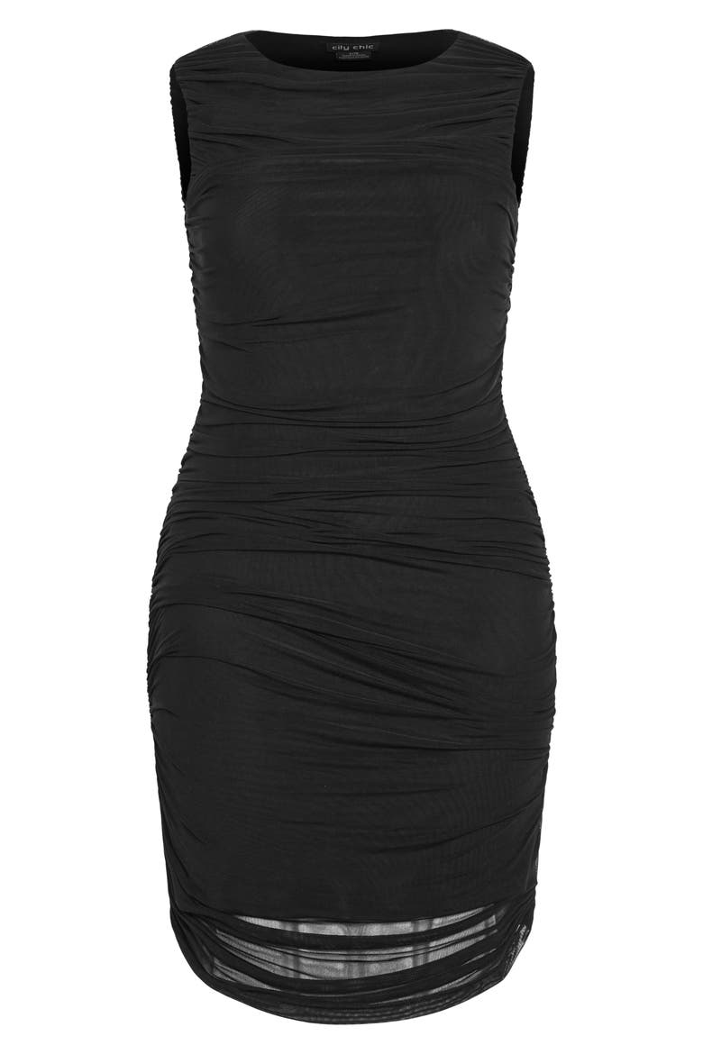 Halo Sleeveless Ruched Mesh Minidress, Alternate, color, BLACK