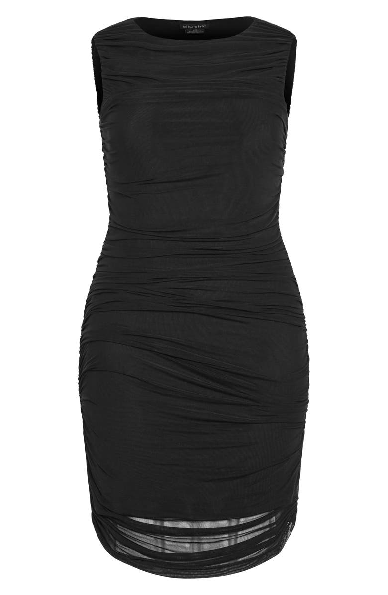 City Chic Halo Sleeveless Ruched Mesh Minidress, Alternate, color, Black