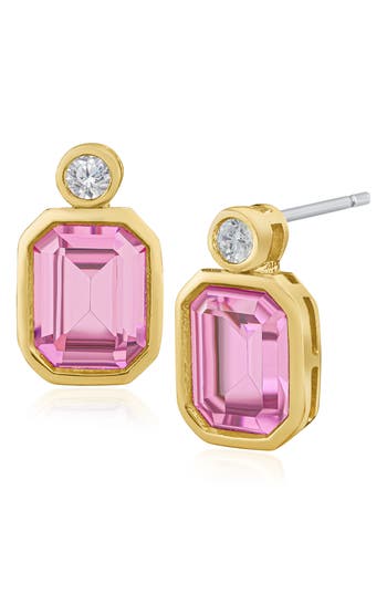 Cz By Kenneth Jay Lane Mixed Cut Cubic Zirconia Stud Earrings In Pink/clear Gold