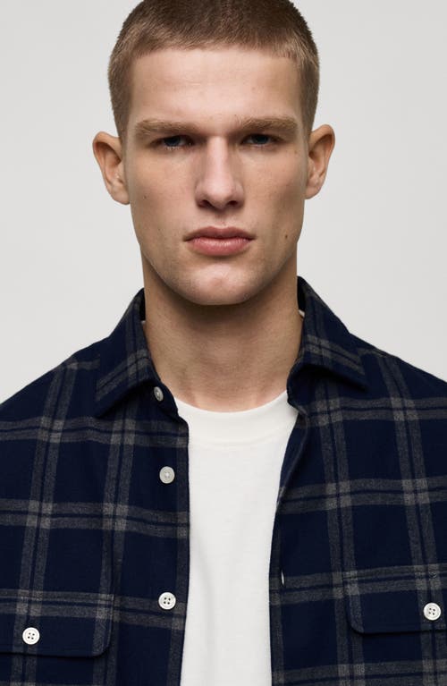 Mango Plaid Cotton Button-up Shirt In Dark Navy