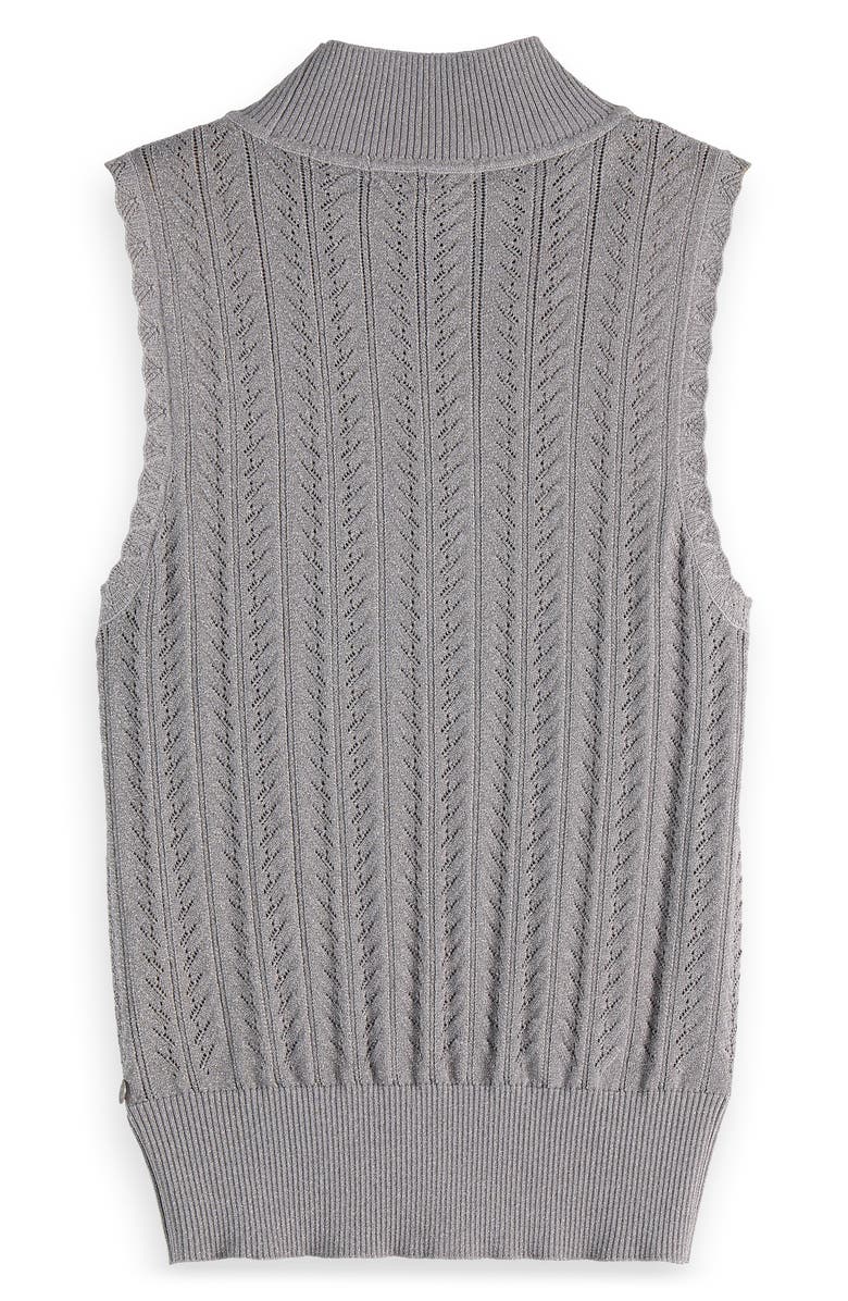 Scotch & Soda Metallic Pointelle Sleeveless Turtleneck Sweater, Alternate, color, Silver