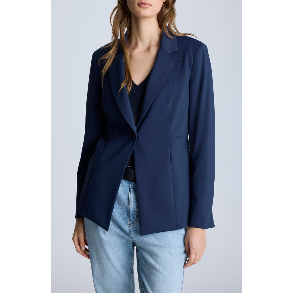 Kenneth Cole Athletic Stretch One Button Notch Collar Jacket In Dark Navy