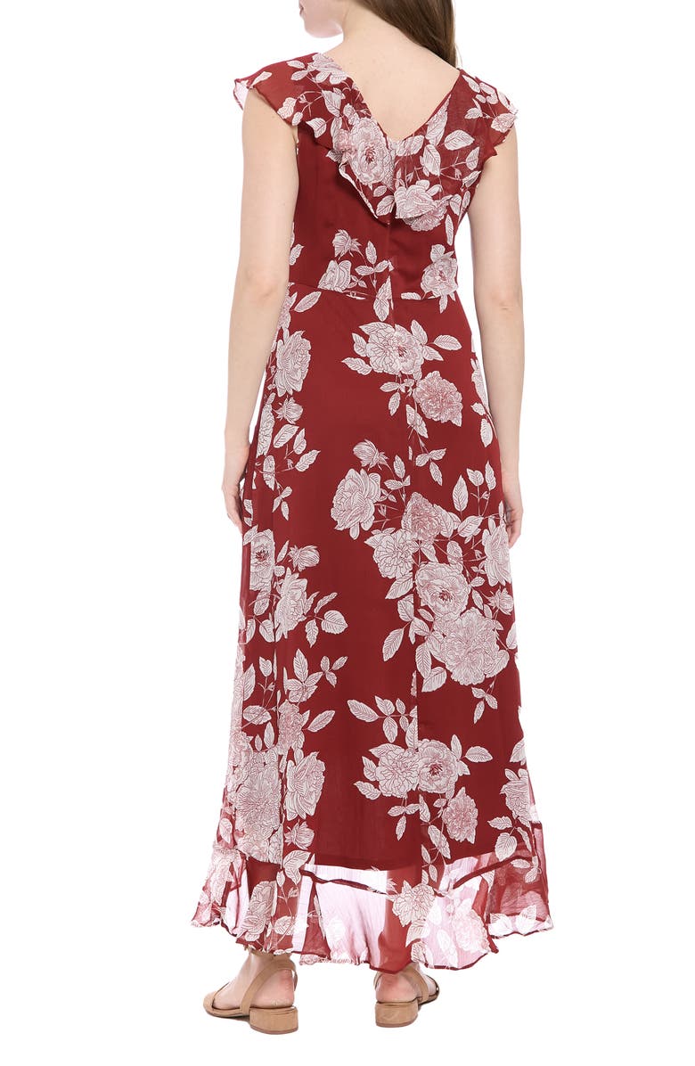 London Times Ruffle Wrap Maxi Dress, Alternate, color, Wine White