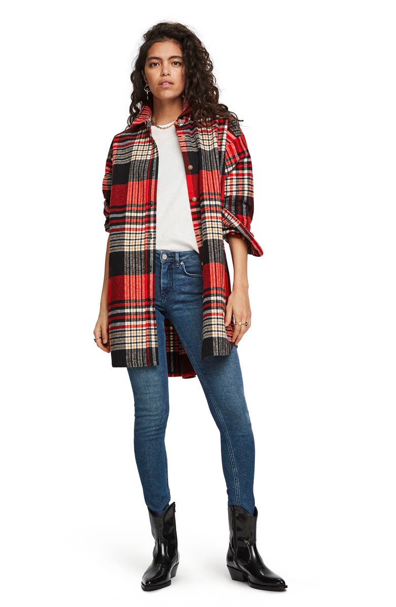 Scotch & Soda Plaid Oversize Brushed Cotton Flannel Shirt, Alternate, color,