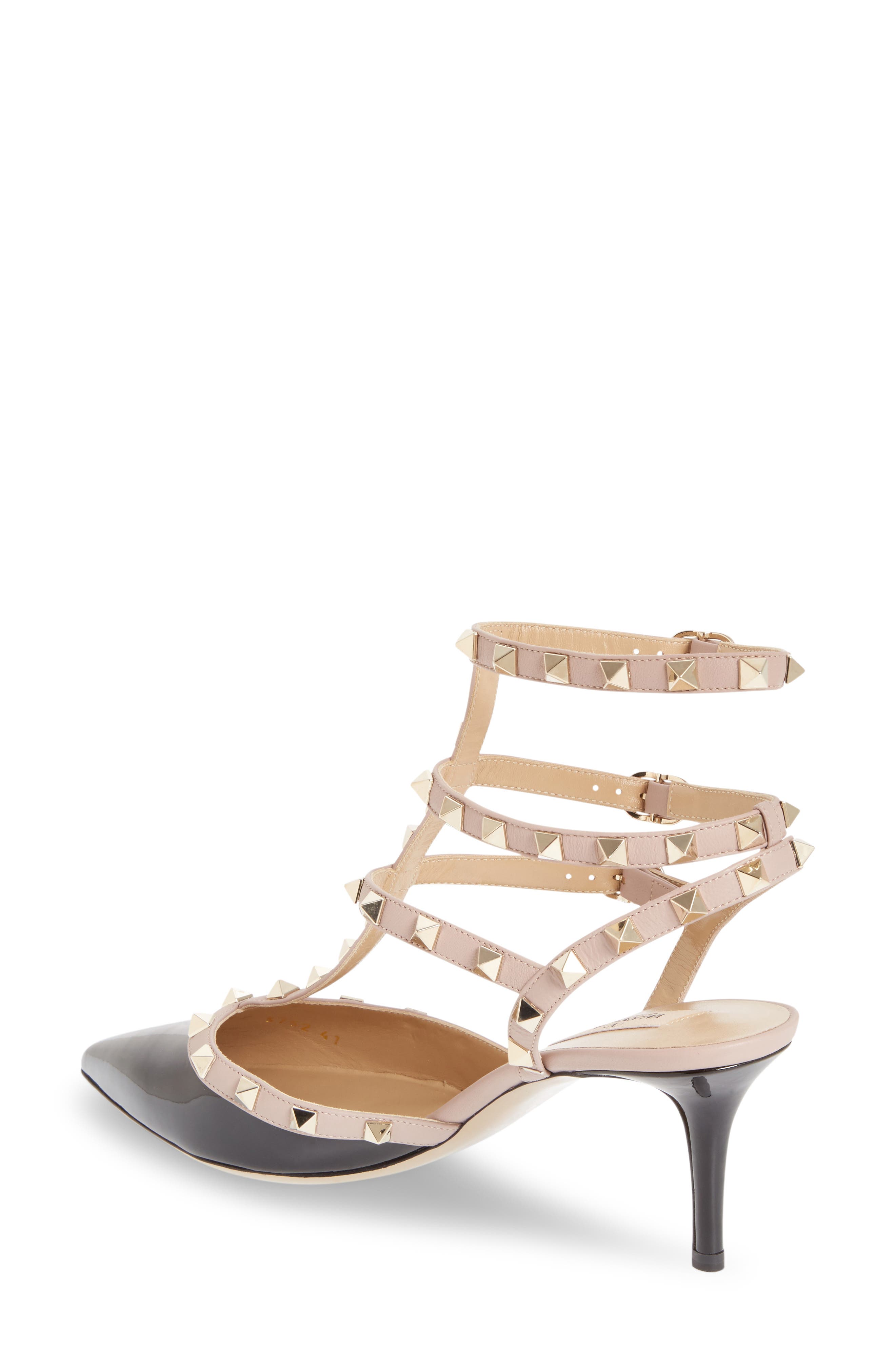 Rockstud Strappy Pointed Toe Pump, Alternate, color, N91 NERO/POUDRE
