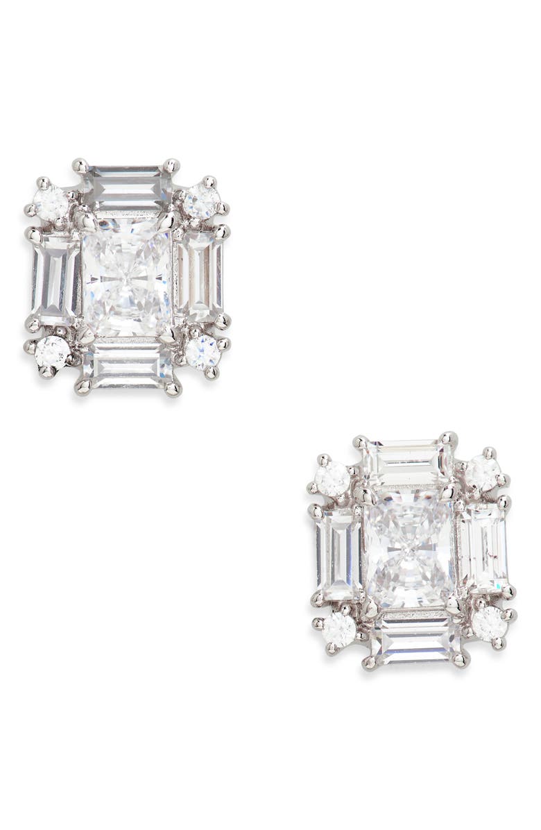 Nadri Nolita Halo Stud Earrings, Main, color, Rhodium