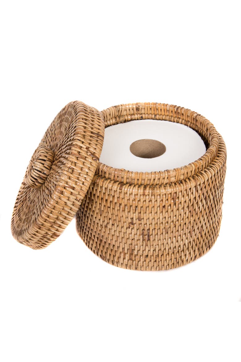 Artifacts Rattan Round Single Tissue Roll Box, Main, color, Honey Brown