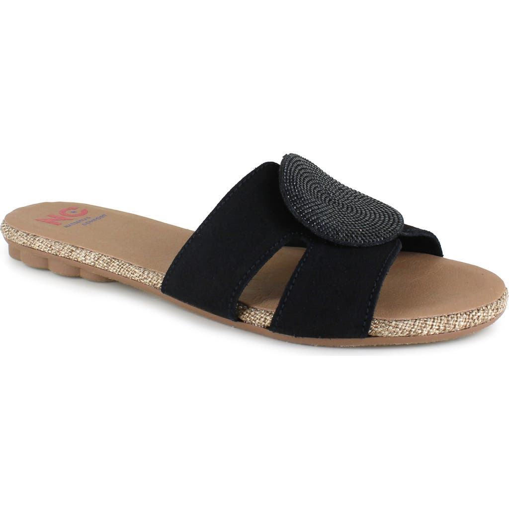 National Comfort Granada Flat Slide Sandal In Black Leather