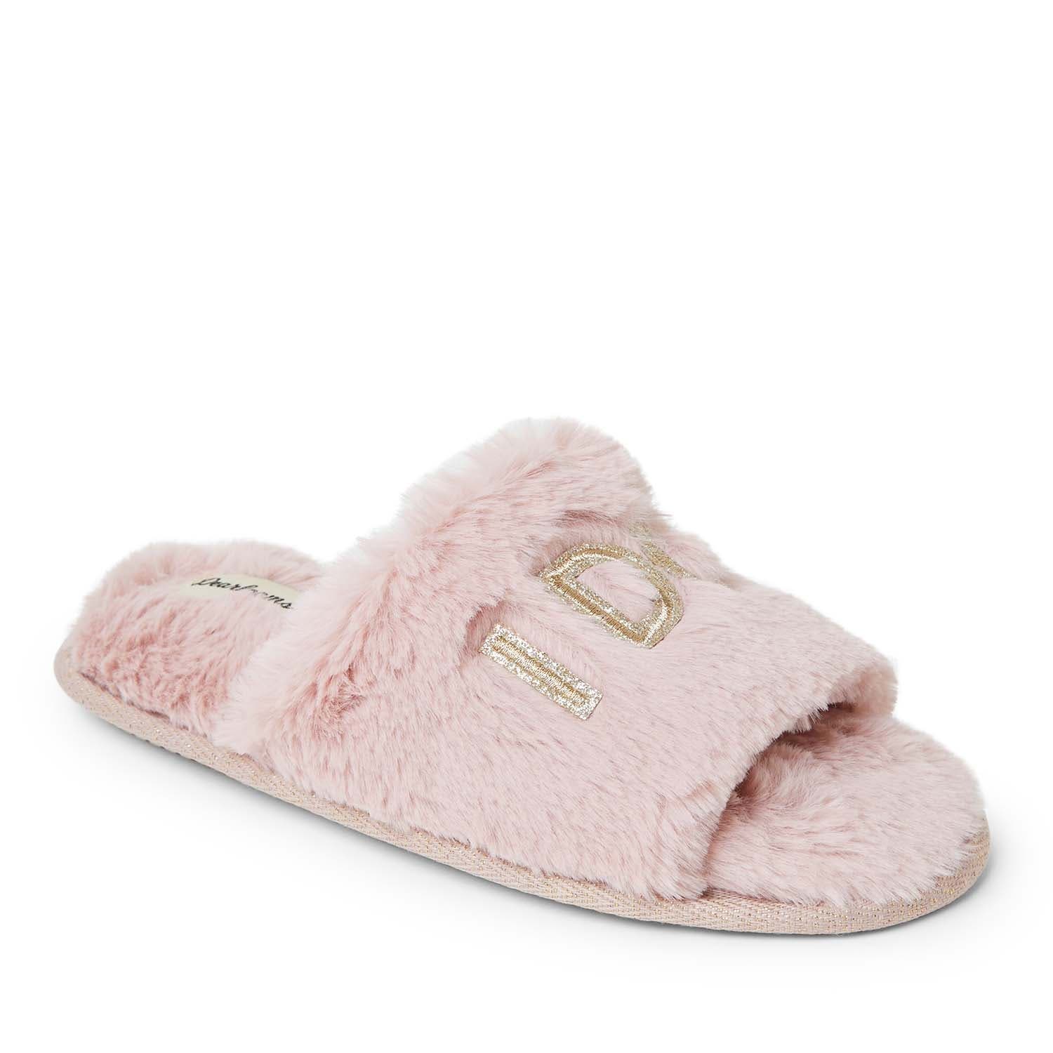 DEARFOAMS Lane Bridal I Do Fuzzy Slide Slipper, Alternate, color, Pale Mauve