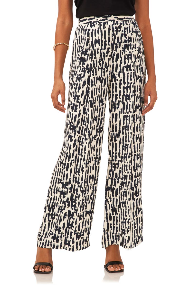Vince Camuto Abstract Print Flat Front Wide Leg Pants, Main, color, Classic Navy