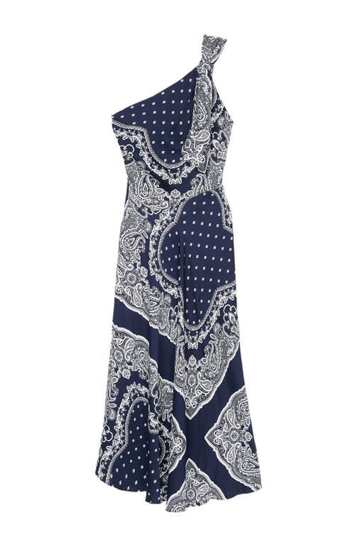 Sandro Womens Bleus Graphic-print One-shoulder Woven Maxi Dress In Blu/white